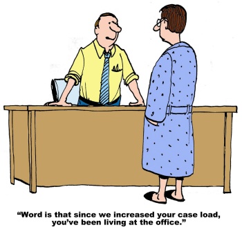 Saint Leo University Online, cartoon with lagtime "Word is that since we increased your case load, you've been living at the office."