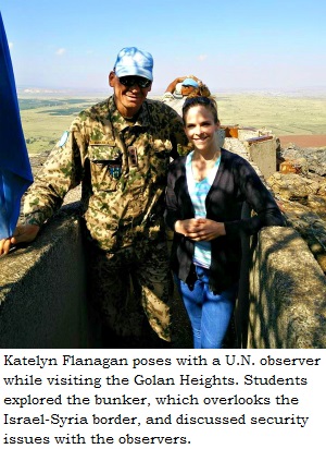Katelyn Flanagan poses with a UN observer while visiting the Golan Heights.