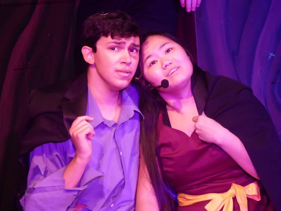 A photo of Saint Leo University students Katie Huettel and Anthony Fontana on stage in 'The Fantasticks' in 2019; Huettel is earning a degree in theater from Saint Leo