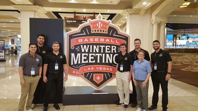 The Saint Leo sport business students at the Minor League Baseball headquarters office in St. Petersburg, Fla. in November 2018