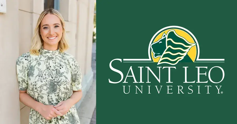A head shot of Elizabeth Kemfort, an alumna of the Saint Leo University MSW graduate degree program, wearing a dress and smiling; Kemfort now works for the VA and runs her own counseling practice