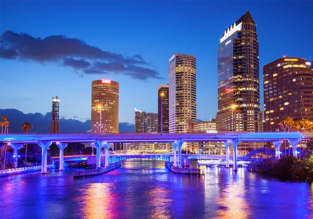Downtown Tampa at night 30 mins from Saint Leo