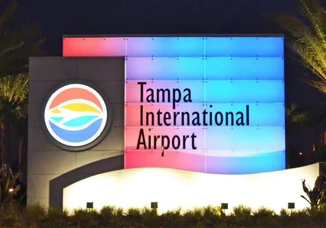 Tampa International Airport sign at night