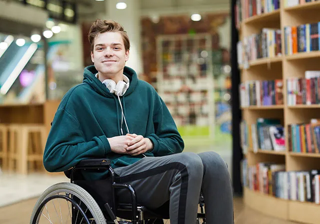 Student entering the library