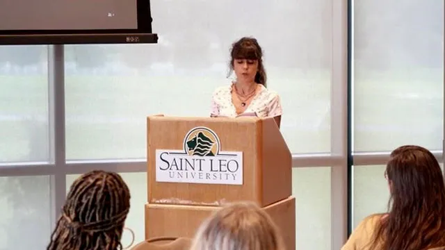 Speaker at Saint Leo University lectern