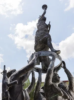 Campus statue honoring all of the military branches 