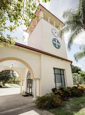 Sun shine on campus building