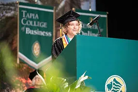 Saint Leo University valedictorian Kylie Culver addresses the graduates